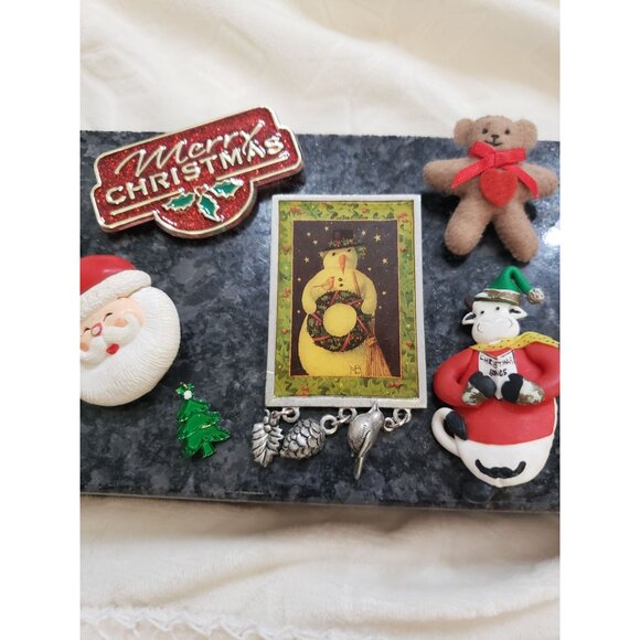 Vintage Christmas Brooch Pin Lot of 5 Santa, ear Tree, Dangeling Cow - Picture 4 of 15